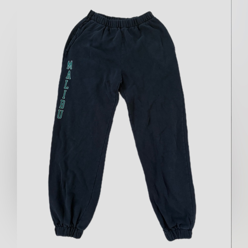 Brandy Melville Navy Joggers with Green Malibu Logo